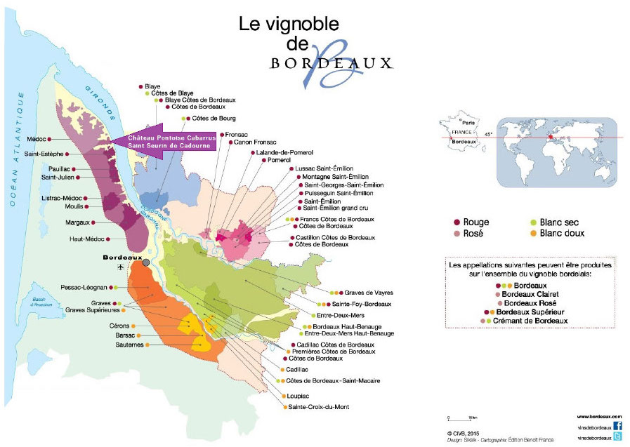 Carte du vignoble de Bordeaux vins CIVB appelations du bordelais